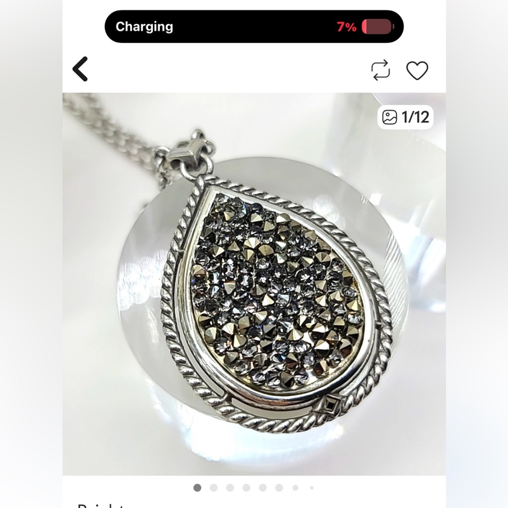 Brighton Gunmetal Crystal Teardrop Necklace. Worn once. Beautiful!